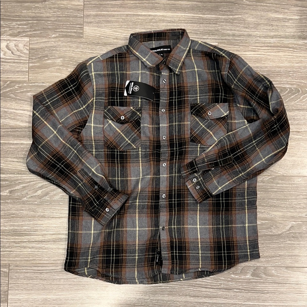 Men's Plaid Shirt - Gray and Brown